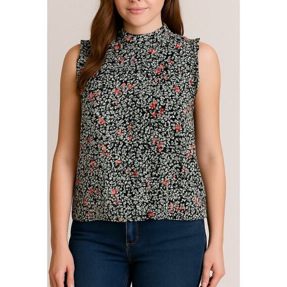 Zara blouse black ditsy floral print ruffle collar lightweight top SZ SM Zara - Picture 1 of 7